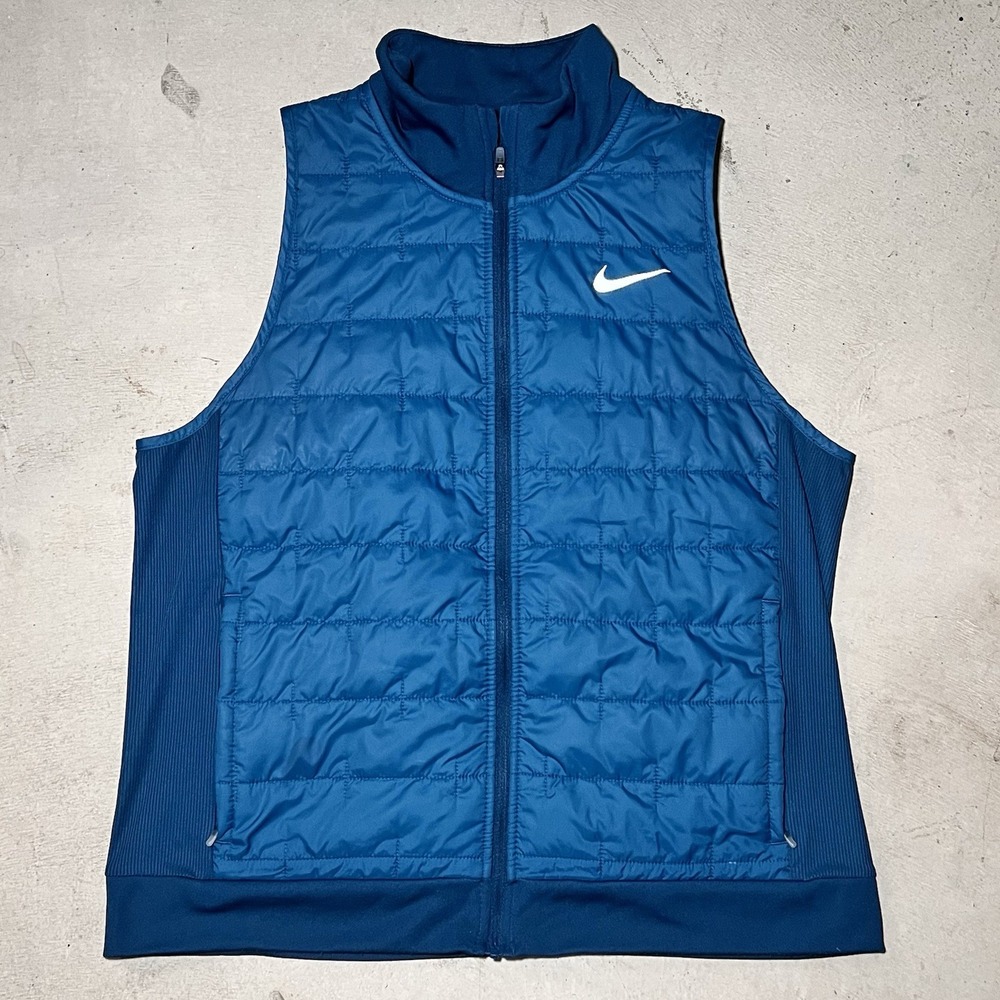 NIKE Therma-FIT Puffer Vest Womens L Blue Synthetic Fill Running Golf Full Zip